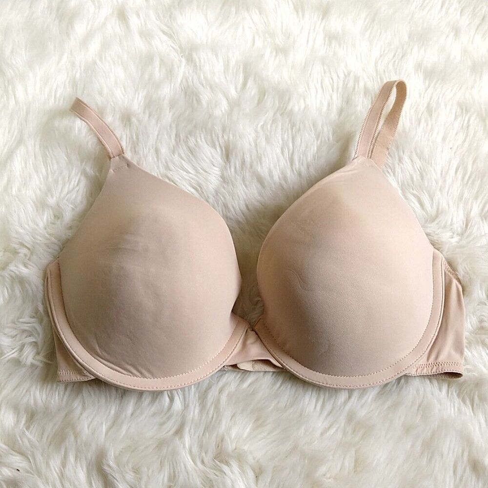 PINK Victorias Secret Womens sz 34D Push Up Bra Tan Padded Underwired Back Clasp